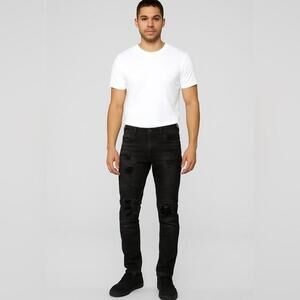 Rockstar Original Men’s Black Moto Jeans Distressed Ribbed Knees Slim Taper Size